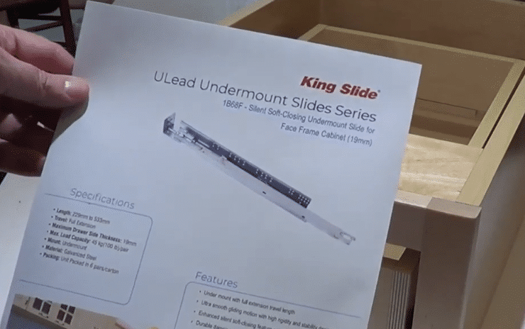 King Slide 1B68F Silent Soft-Closing Undermount Slide for Face Frame Cabinet